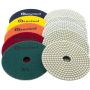 Sortiment med 10 Slibepads i grøn, rød, orange, gul, blå og grå farve til tørslibning, vådslibning og polering. Diameter Ø125 mm. 