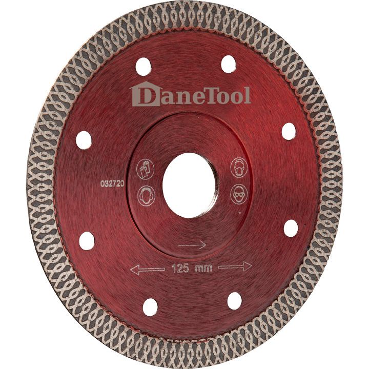 Diamant fliseklinge fra DaneTool i rød farve til skæring af porcelæn og hårde keramiske fliser. Tykkelse: 1,2 mm. Diameter: 25 mm.