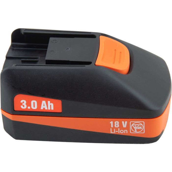 Fein Li-ion 18V 3 AH batteri i sort og orange farve.